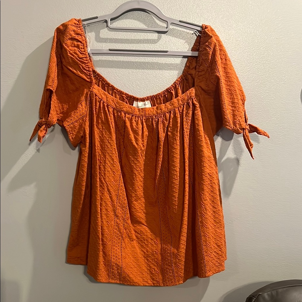 Universal Thread Orange Blouse with Tie Sleeves